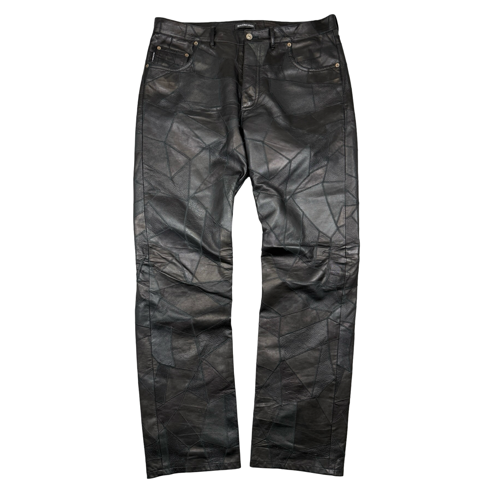 FA18 Balenciaga Patchwork Genuine Leather Pants Black