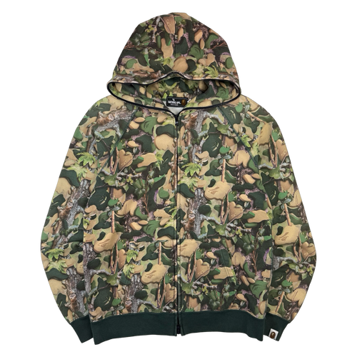 BAPE Village Camo Full Zip Up Hoodie Green (USED) | Vintage Clothing Store Canada
