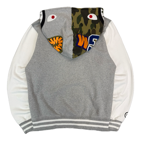 BAPE Varsity Shark Full Zip Hoodie Grey/White (USED) | Vintage Clothing Store Canada