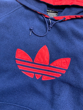 (XL) Vintage 90s Adidas Fleece Hoodie Navy