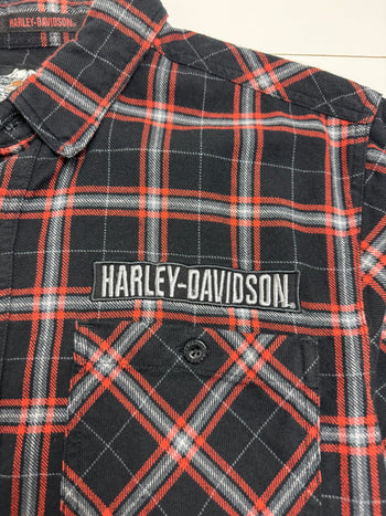 (M) Vintage Harley Davidson Short Sleeve Button-Up Plaid