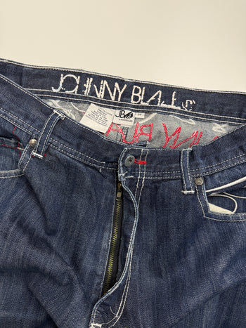 Johnny Blaze Embroidered Spell Out Denim Pants