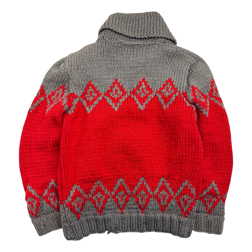 Vintage Cowichan Red Diamonds Knitted Zip Up Sweater | Vintage Clothing Store Canada
