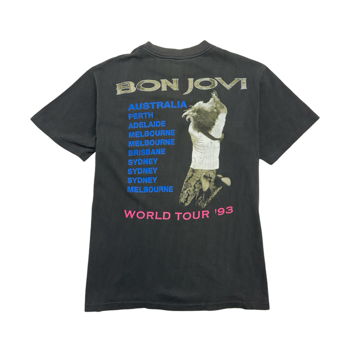 (L) Vintage '93 Bon Jovi World Tour Tee Faded Black | Vitnage Clothing Store Canada