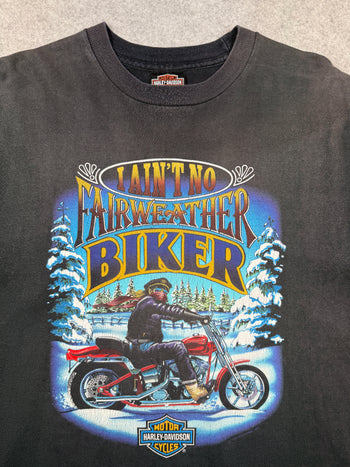 Vintage Harley Davidson Ain’t No Fairweather Biker Tee Black