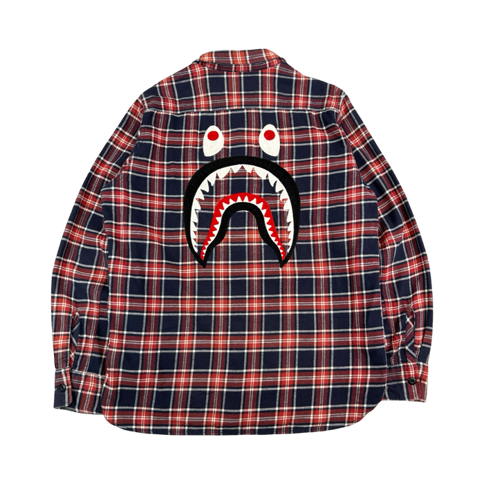 BAPE Shark Flannel Button Up L/S Burgundy (USED) | Vitnage Clothing Store Canada