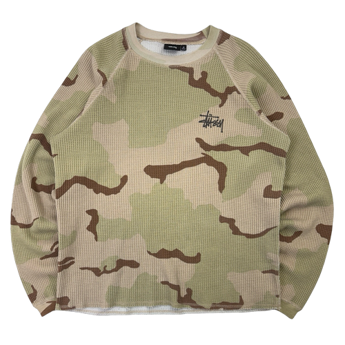 Stussy Raglan Thermal L/S Tee Sand Camo (USED) | Vintage Clothing Store Canada
