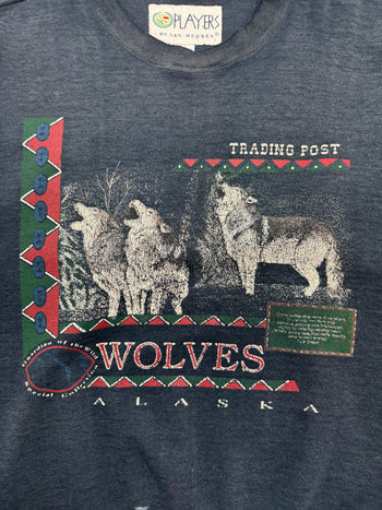 (L) Vintage 90s Wolves Alaska Nature Sweatshirt Navy