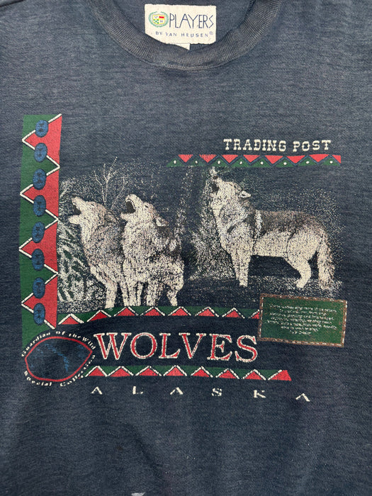 (L) Vintage 90s Wolves Alaska Nature Sweatshirt Navy | Vitnage Clothing Store Canada