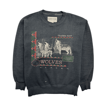 (L) Vintage 90s Wolves Alaska Nature Sweatshirt Navy