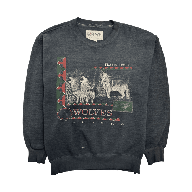 (L) Vintage 90s Wolves Alaska Nature Sweatshirt Navy