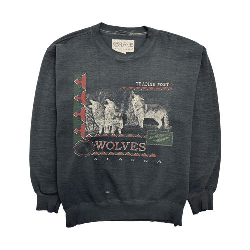 (L) Vintage 90s Wolves Alaska Nature Sweatshirt Navy | Vintage Clothing Store Canada