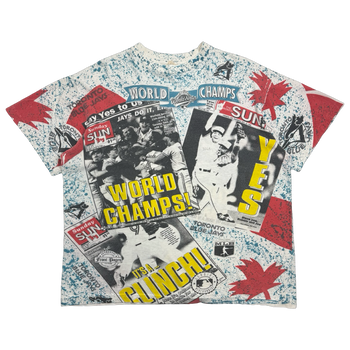 Vintage 1992 Toronto Blue Jays Newspaper AOP Tee