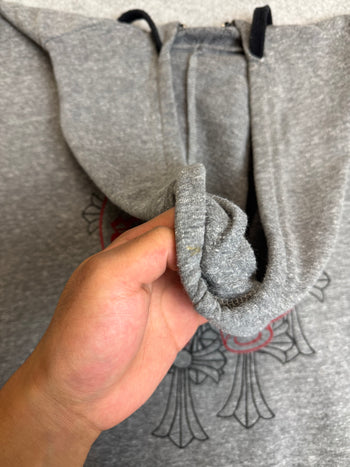 Chrome Hearts Red Horseshoe Multi Cross Zip Up Hoodie Grey