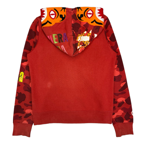 BAPE Color Camo Tiger Shark Full Zip Hoodie Red (USED) | Vintage Clothing Store Canada