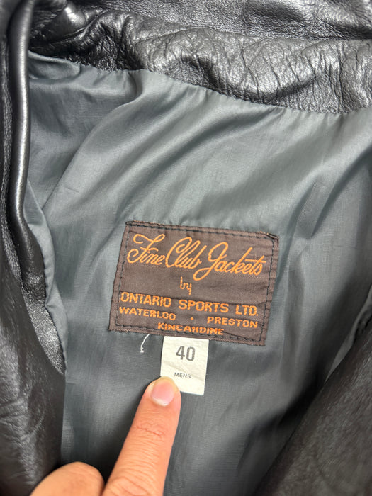Vintage 80’s University Of Waterloo Leather Jacket Black | Vitnage Clothing Store Canada