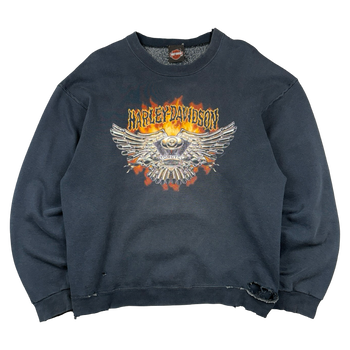 Vintage Harley Davidson Flame Spell Out Distressed Sweatshirt Black