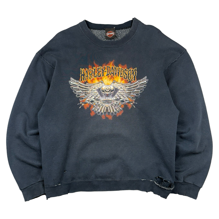 Vintage Harley Davidson Flame Spell Out Distressed Sweatshirt Black | Vitnage Clothing Store Canada