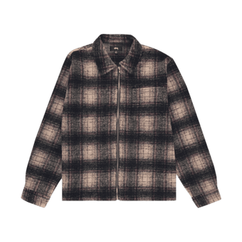 Stussy Wool Plaid Zip Long-Sleeve Shirt Lilac