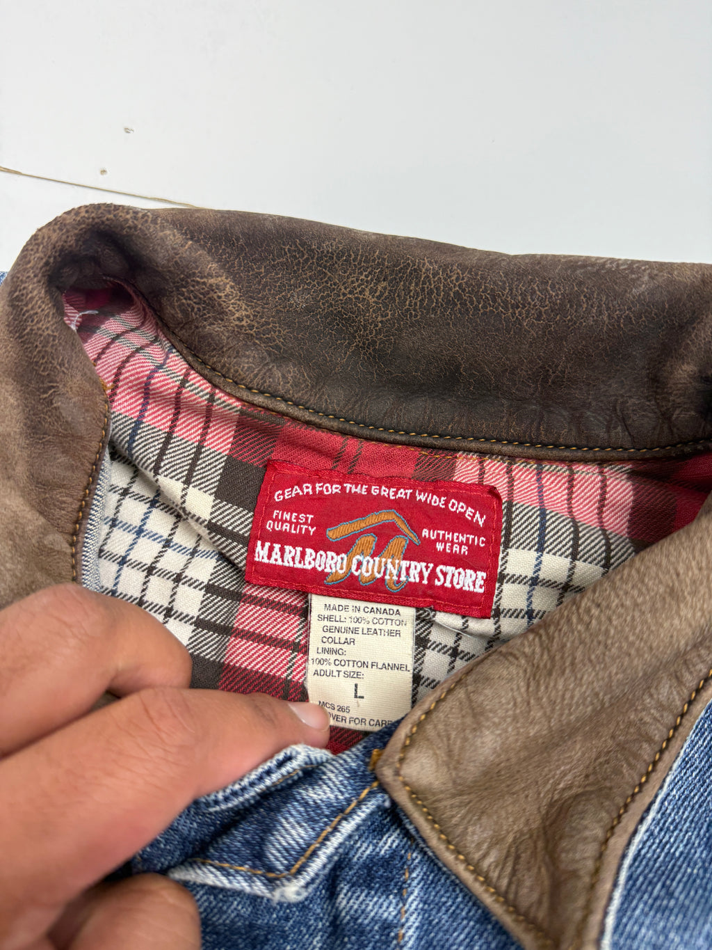 Vintage 90s Marlboro Plaid Lined Denim Jacket