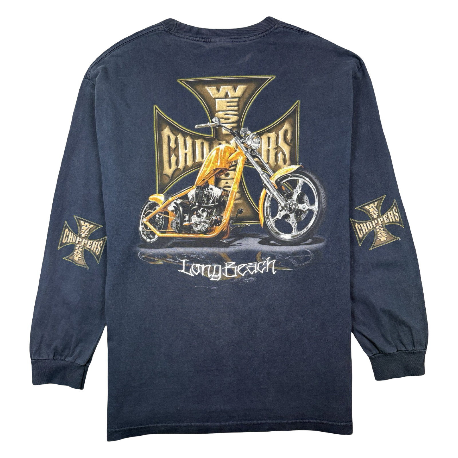 Vintage West Coast Choppers Bike Cross Sleeve L/S Tee Navy