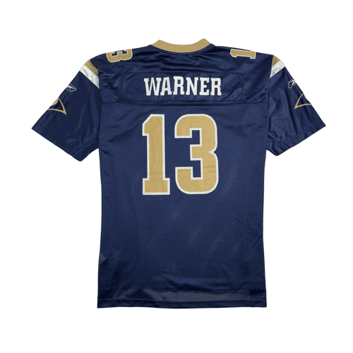 (XL) NFL St. Louis Rams Kurt Warner Football Jersey Navy | Vintage Clothing Store Canada