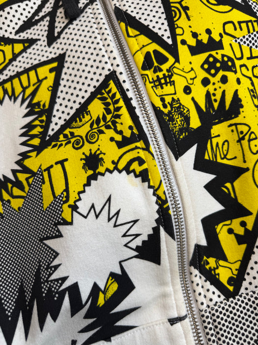 Stussy Vintage Comic AOP Zip Up Sweater White/Yellow (USED) | Vitnage Clothing Store Canada