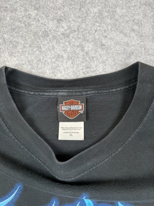 Vintage Harley Davidson Blue Flame Sleeve L/S Tee Black | Vitnage Clothing Store Canada