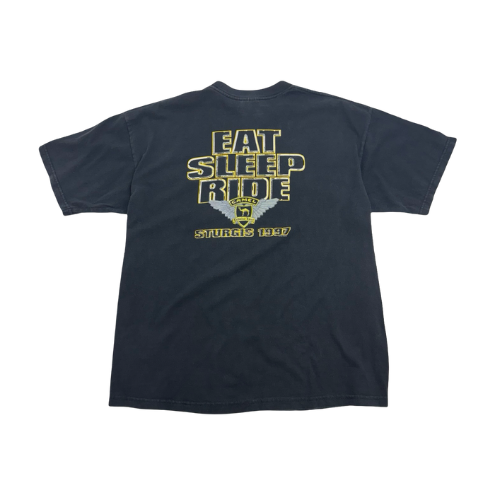 Vintage 1990’s Camel Eat Sleep Ride Sturgis Tee Black | Vitnage Clothing Store Canada
