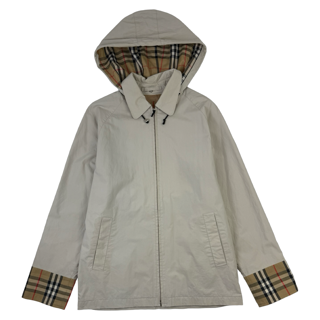 Vintage Burberry Checkered Hooded Light Jacket Beige