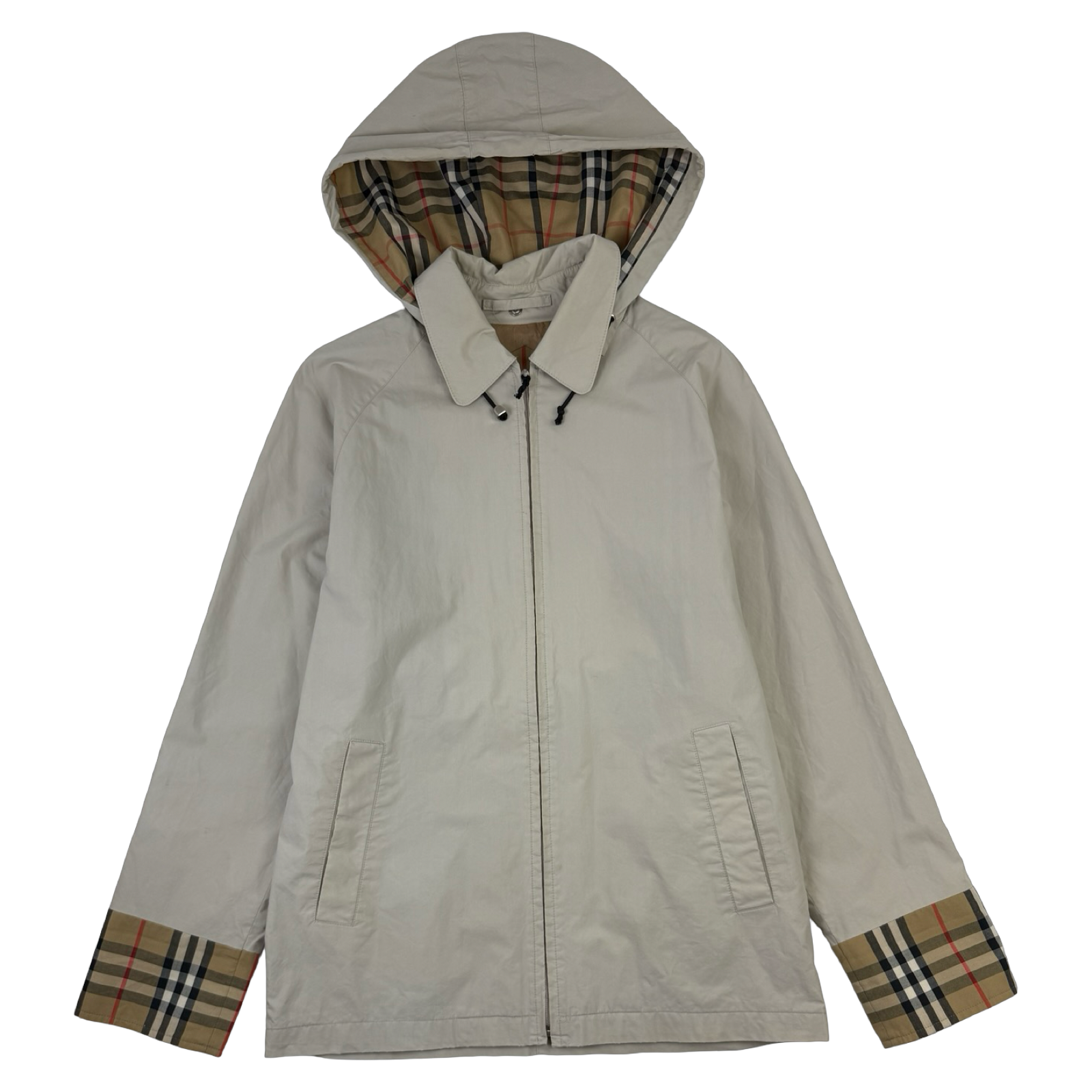 Vintage Burberry Checkered Hooded Light Jacket Beige