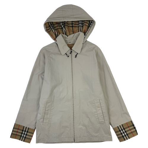 Vintage Burberry Checkered Hooded Light Jacket Beige | Vintage Clothing Store Canada