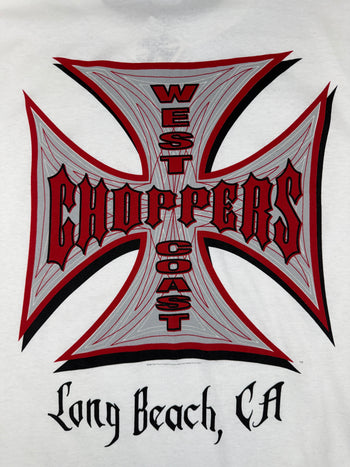 Vintage West Coast Choppers Pinstripe Cross Logo Tee White/Red