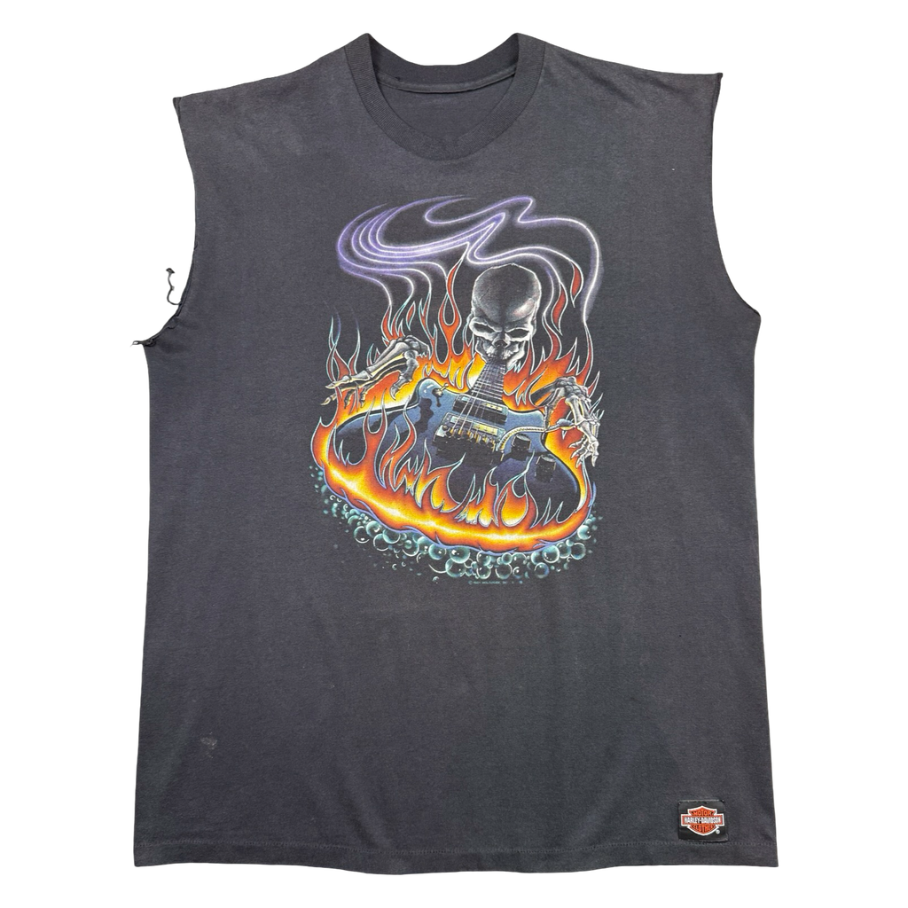 Vintage Holoubek Skeleton Flame Guitar Sleeveless Tee Black