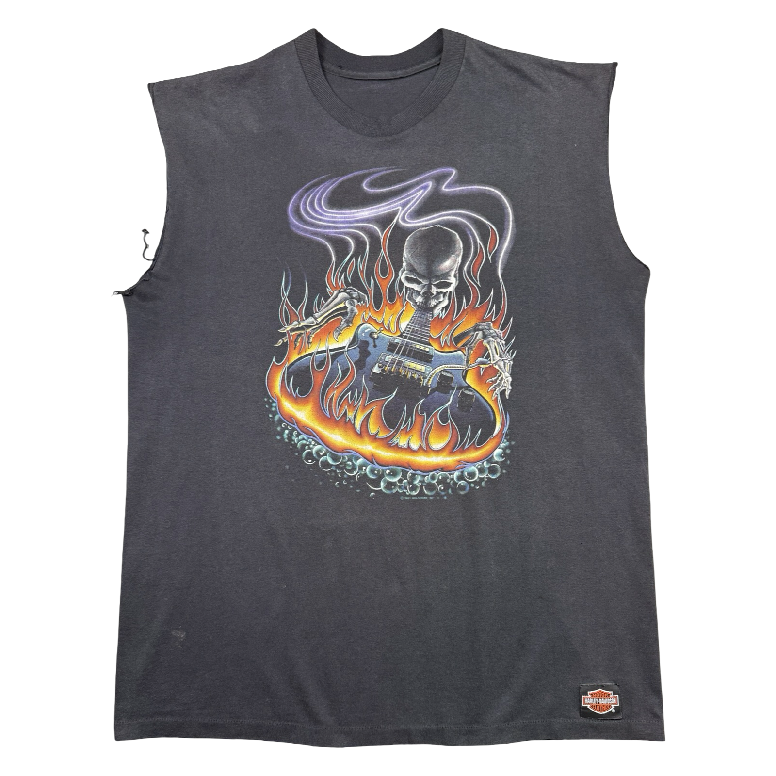 Vintage Holoubek Skeleton Flame Guitar Sleeveless Tee Black