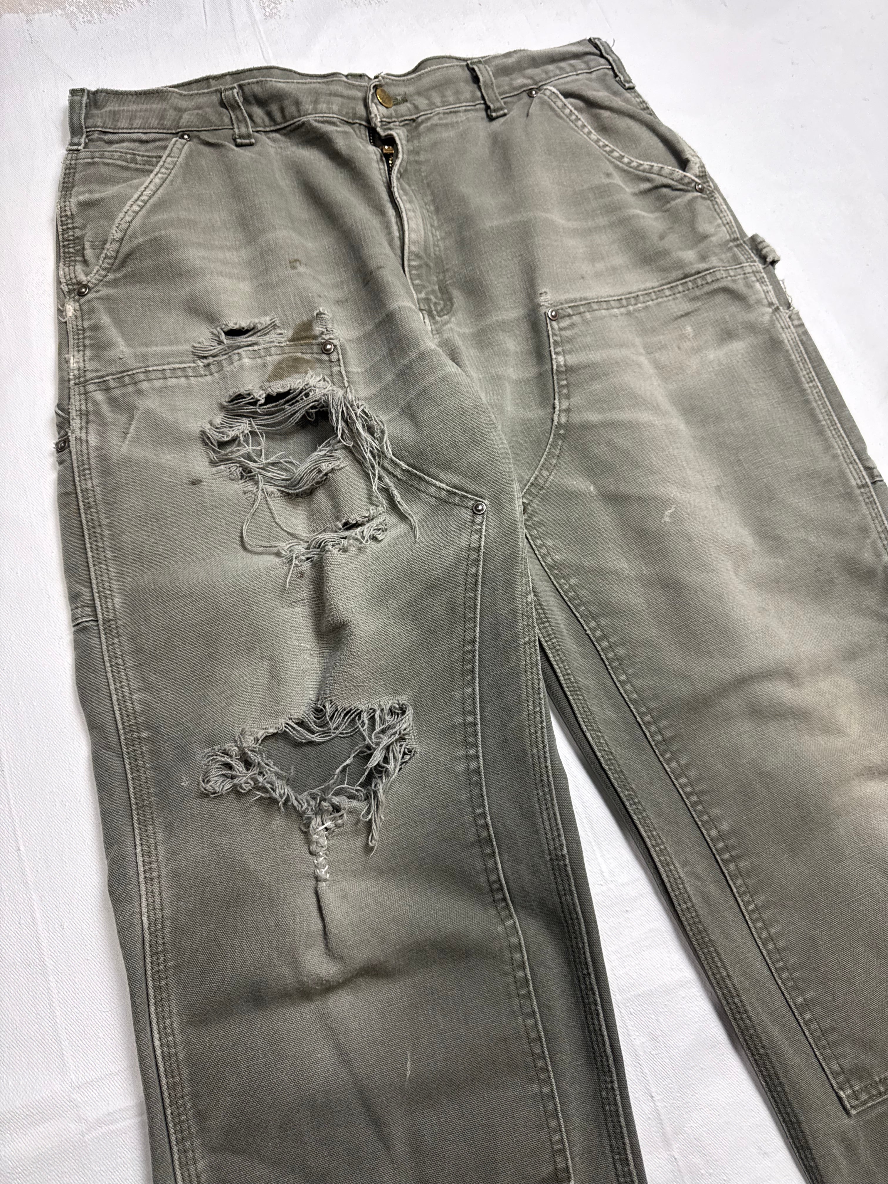 Carhartt Distressed Double Knee Carpenter Pants Olive