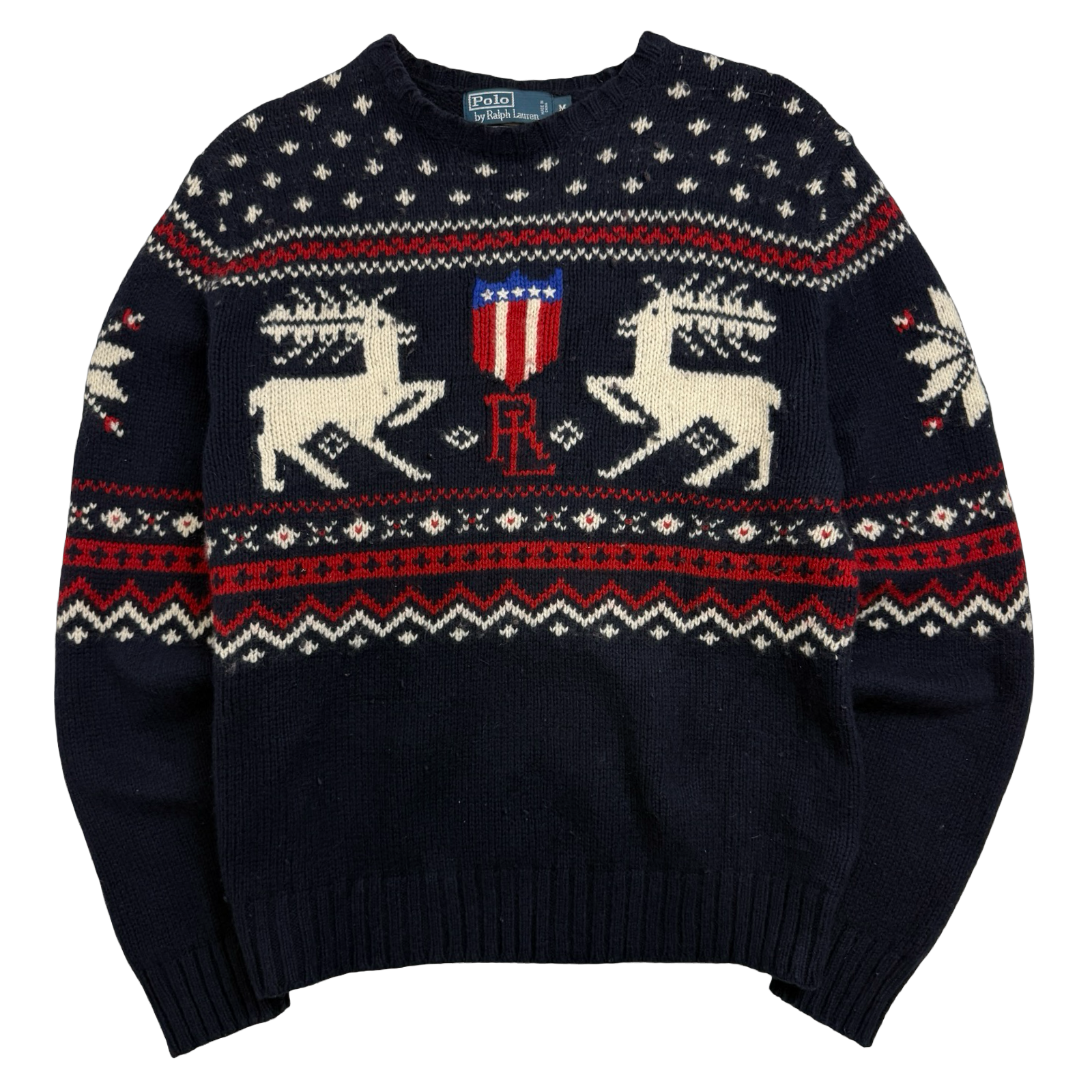 Vintage Polo Ralph Lauren Reindeer Christmas Wool Knit Sweater