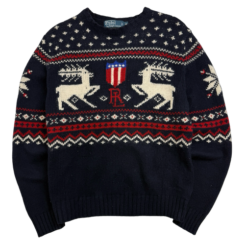 Vintage Polo Ralph Lauren Reindeer Christmas Wool Knit Sweater | Vintage Clothing Store Canada