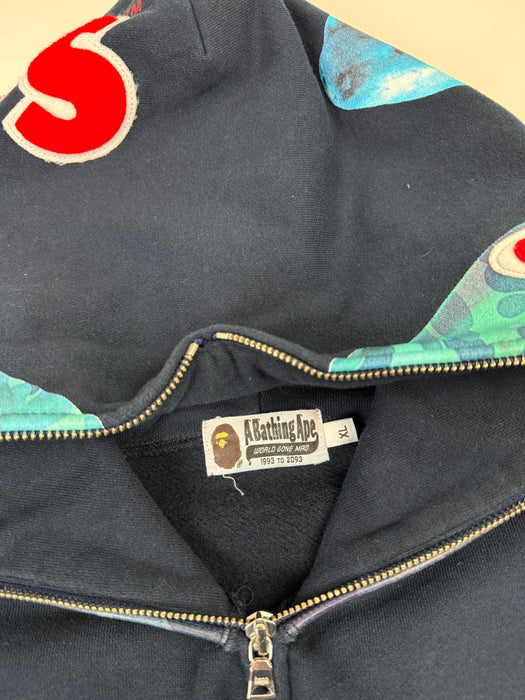 BAPE Jaws Shark Full Zip Sweater Navy (USED) | Vitnage Clothing Store Canada