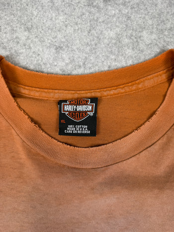 Vintage Harley Davidson Workman Faded Skull Tee Orange