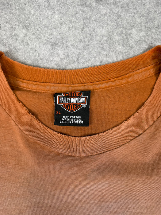 Vintage Harley Davidson Workman Faded Skull Tee Orange | Vitnage Clothing Store Canada