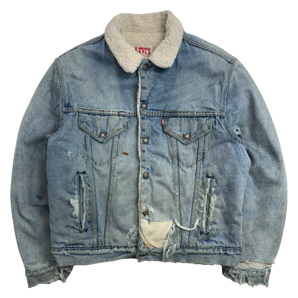 Vintage Distressed Levi Sherpa Lined Denim Jacket