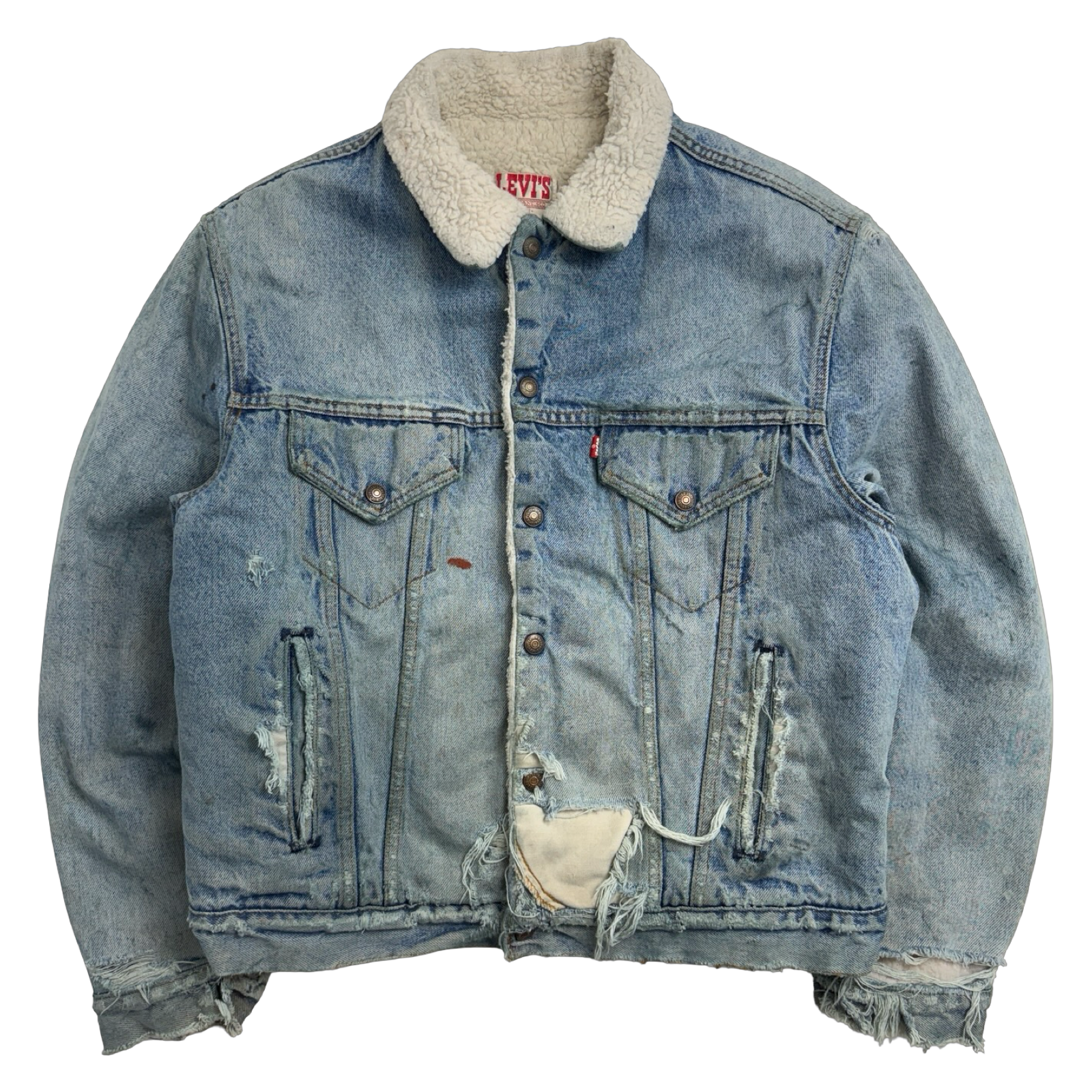 Vintage Distressed Levi Sherpa Lined Denim Jacket
