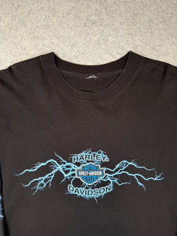 Vintage Harley Davidson Lightning Sleeve L/S Tee Black/Blue