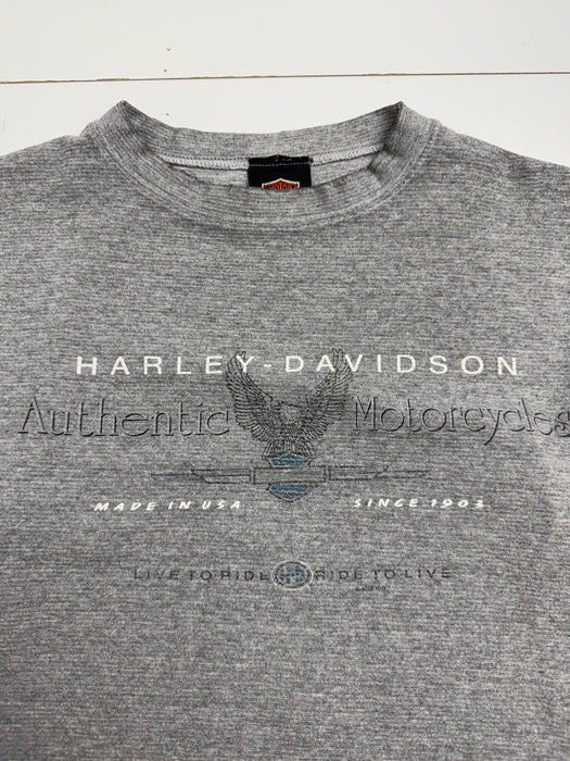 Vintage 90s Goulet Harley Davidson Tee Grey | Vitnage Clothing Store Canada