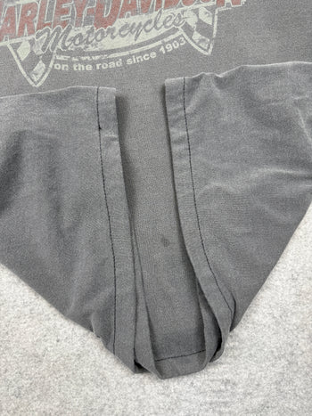 Vintage Harley Davidson Finish Flag Flame Tee Dark Grey