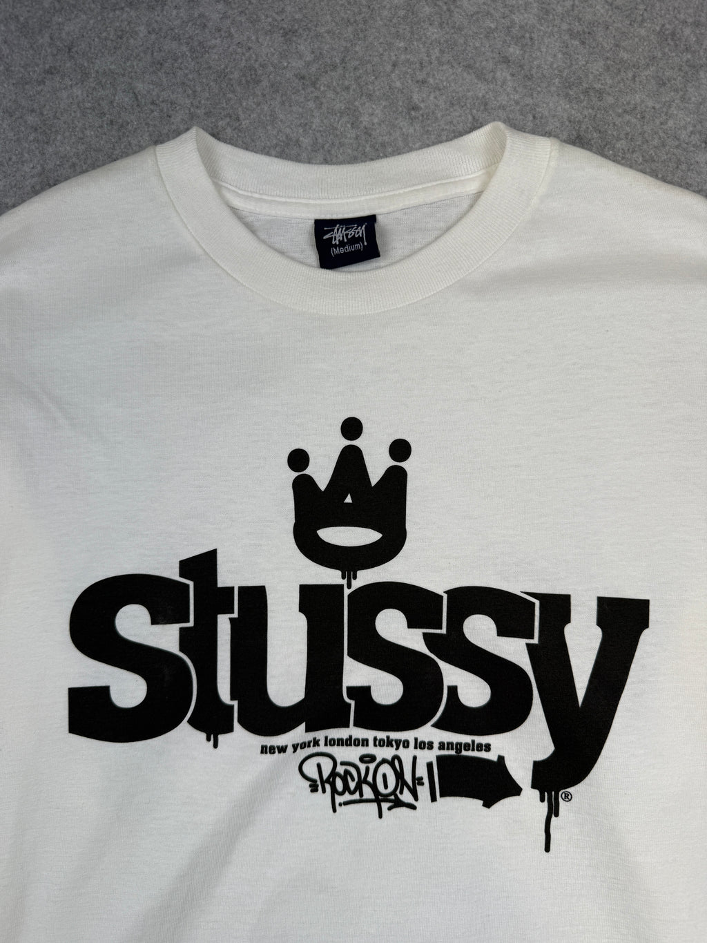 Vintage Stussy Rock On L/S Tee White