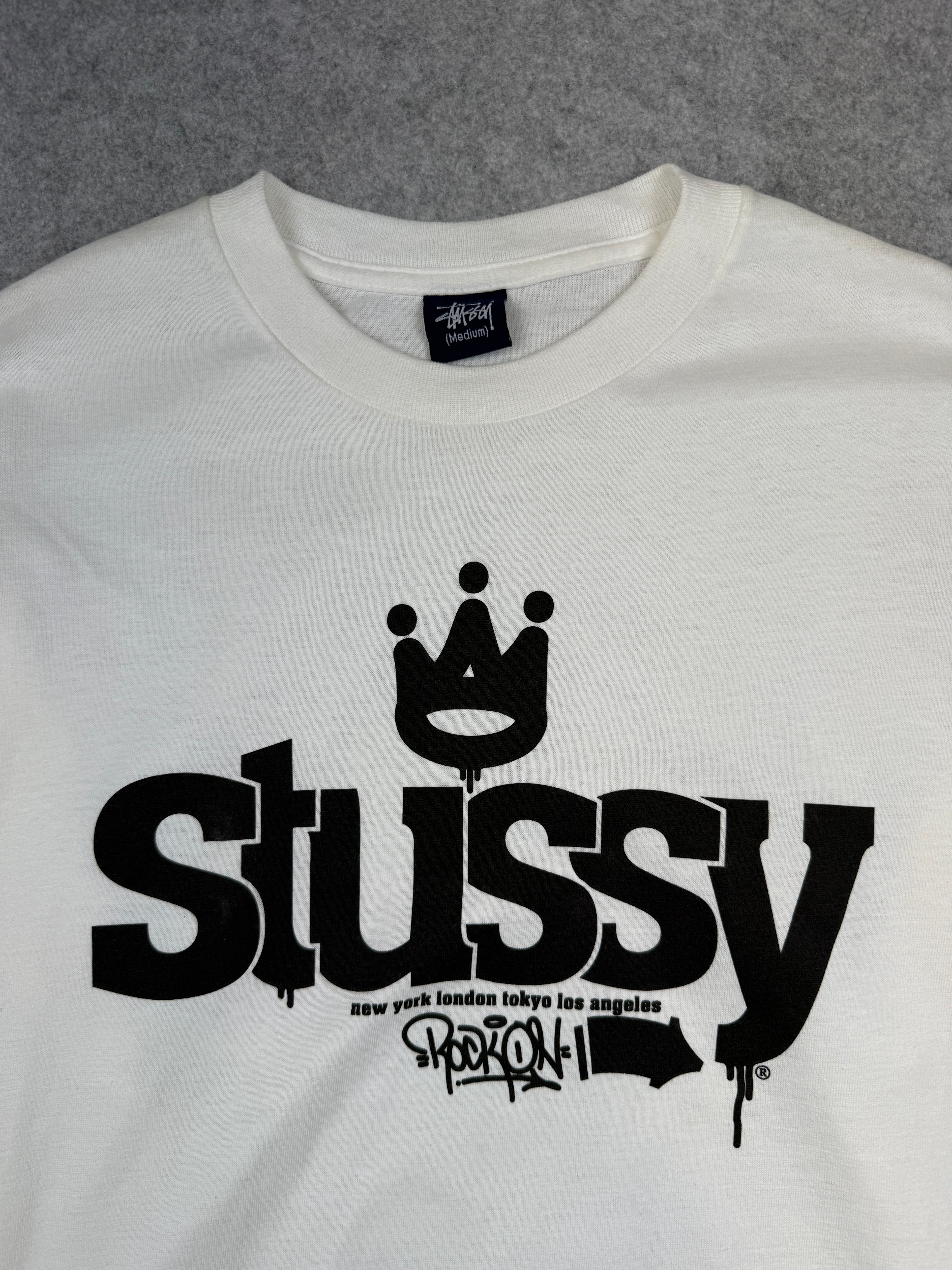 Vintage Stussy Rock On L/S Tee White