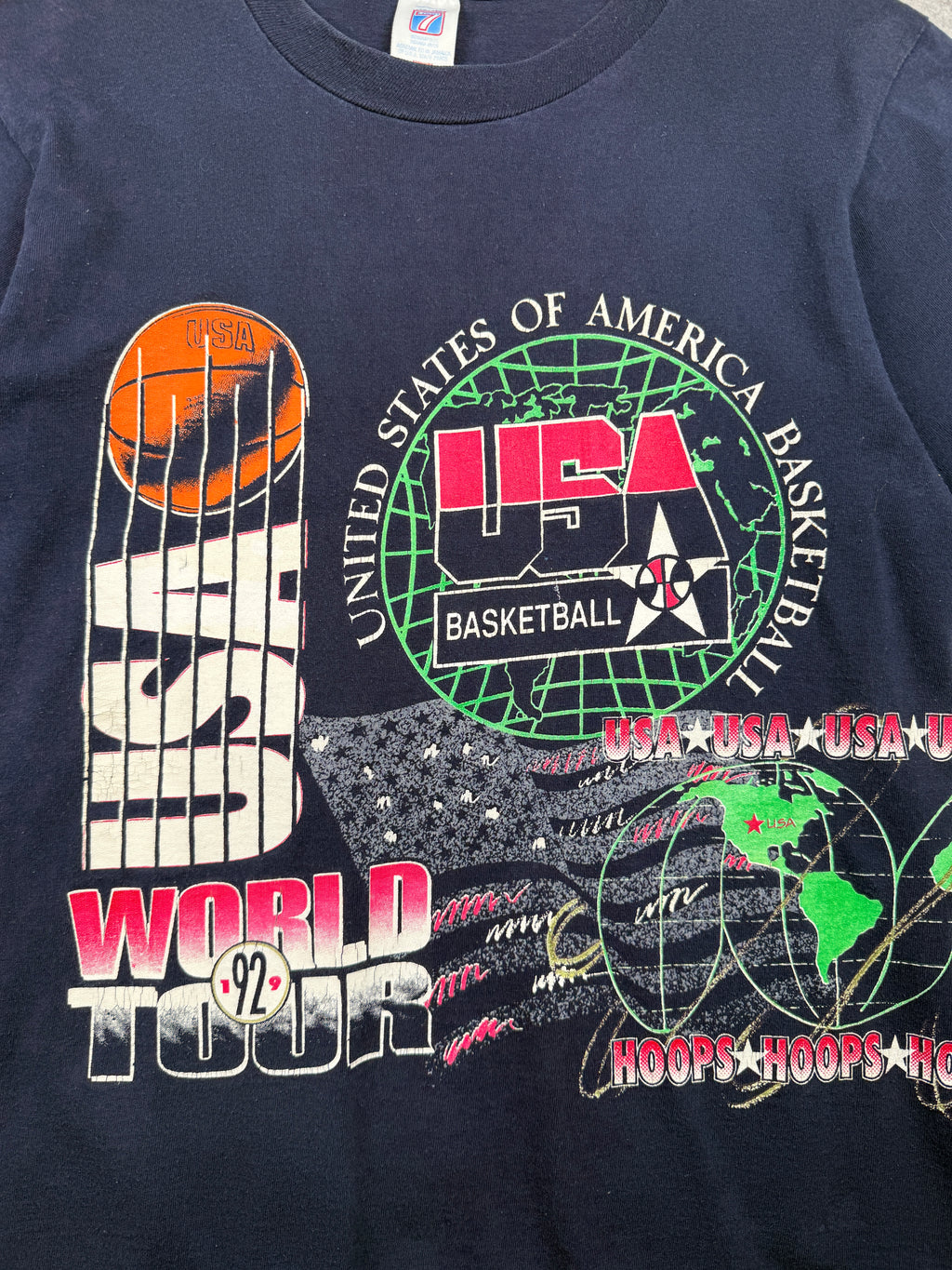 Vintage 1992 USA Basketball World Tour Tee Navy