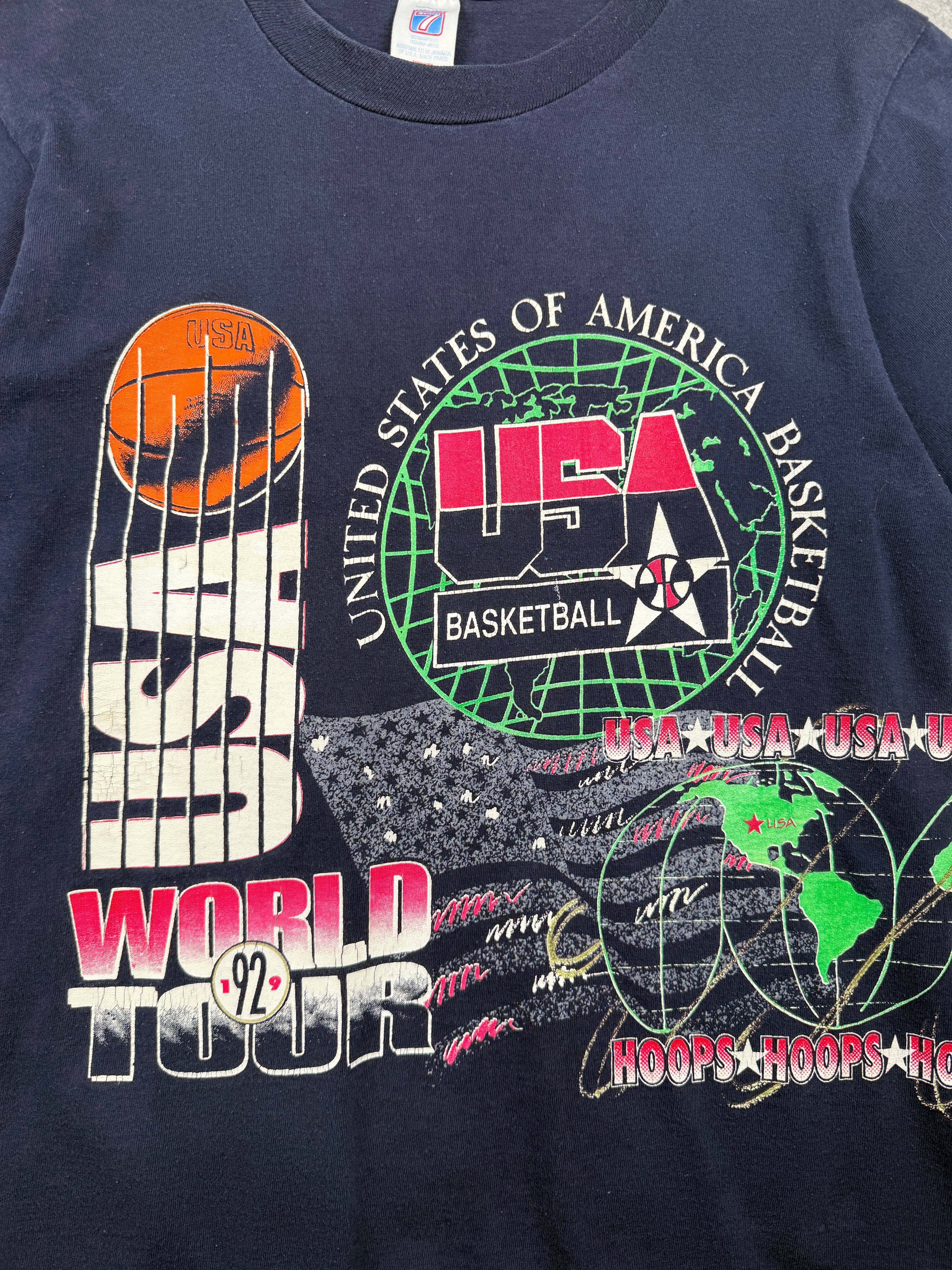Vintage 1992 USA Basketball World Tour Tee Navy
